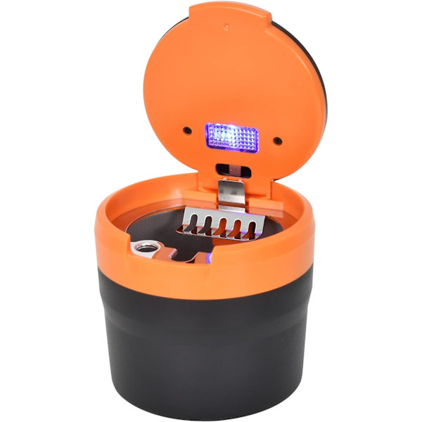 (Orange)Bärbar askkopp för bil, reseaskkopp med LED-lampor, Det
