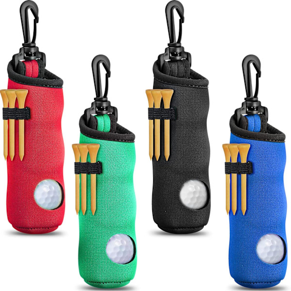 4 Stykker Golf Tee Holder Golfbold Bærepose Taske Boldholder Nøglering Bælteklips Gaver Tilbehør