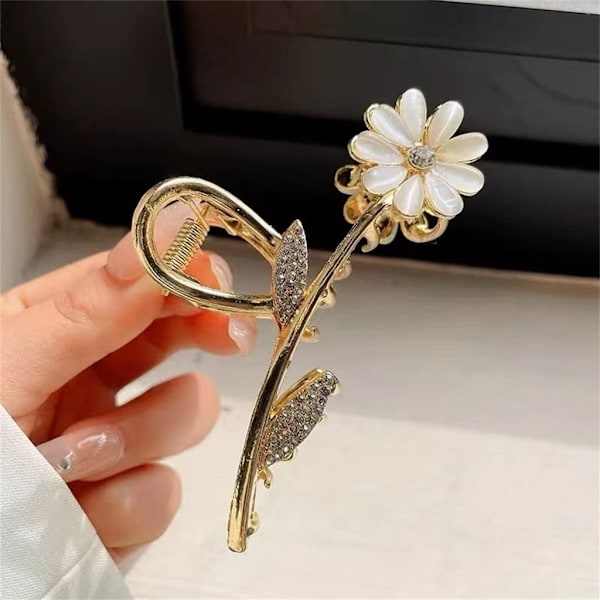 1 Rhinestone Daisy Hårklemme, Kvinners Bakskje, Blomstergrep Klemme, Temperament Haiklemme