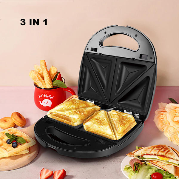 [3i1 Multifunktion] (Vaffeljern, Grill, Sandwich, Croque Monsieur, Aftagelige Non-Stick Plader, 75