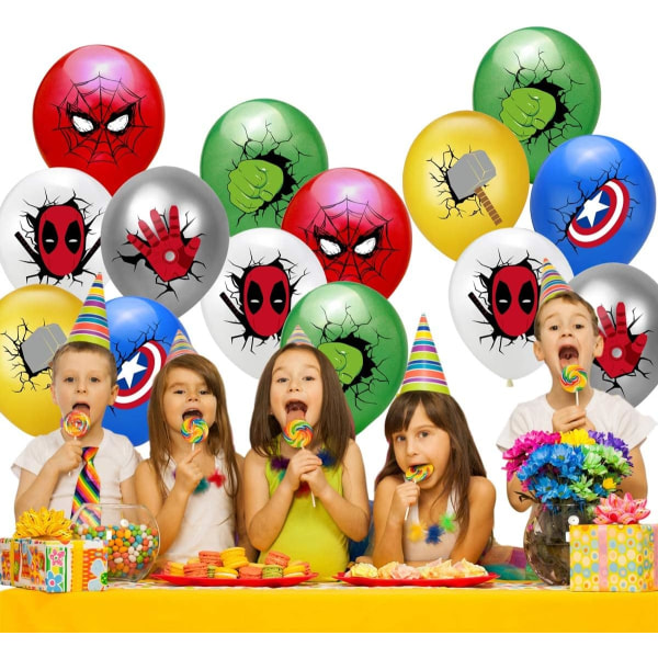 24 superhelteballoner, velegnet til dekoration med superhelte-tema