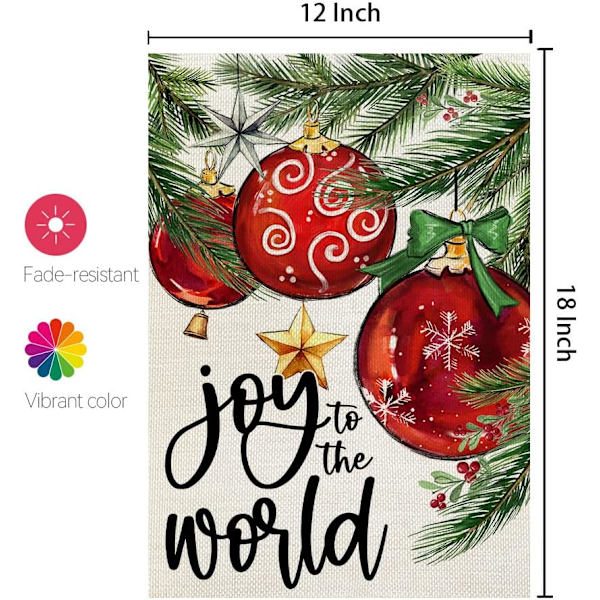 1 st julgrändsflagga 12x18 tum dubbelsidig liten säckväv Joy to the World trädgårdsflagga för utomhus