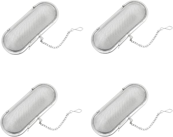 4 stk. teinfusere i rustfritt stål, tesil, sukker- og meldrysser, pulverisert sukker shaker, filter, te-diffuser for løse blader, krydder, S