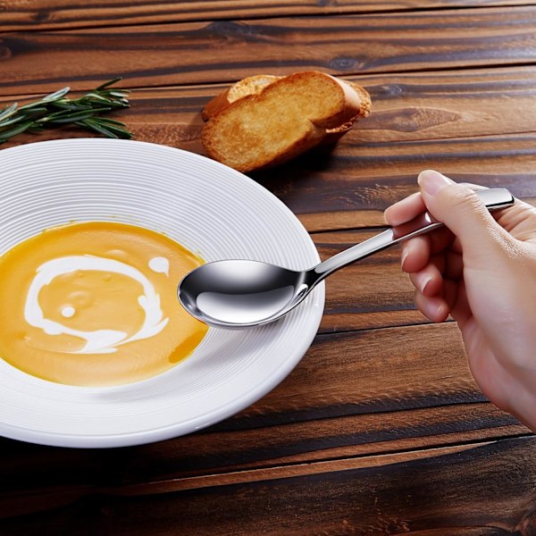 Sæt af 4, Premium 17 cm Suppeskeer med Krog Håndtag, 18/10 Rustfrit Stål, Dyb Skål, Perfekt til Ramen, Pho, Miso