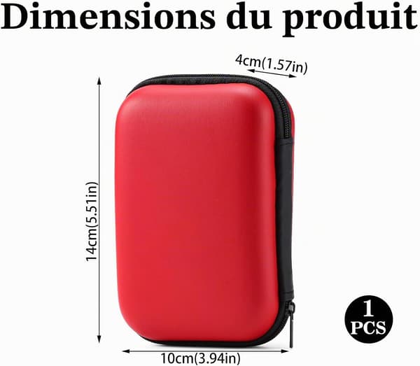 pc Ekstern Harddisk Etui, 2.5\" SSD Laptop Etui - Stødsikkert Hard Shell - Mesh Opbevaringspose - Rød