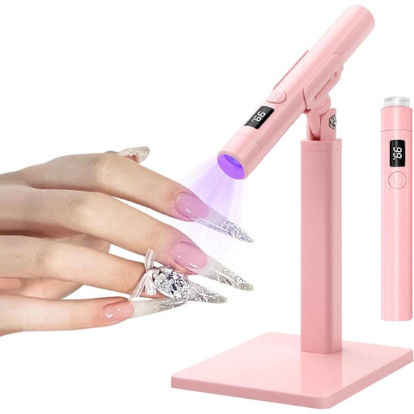 (Pinkki) Mini UV-valo geelikynsille, kädessä pidettävä LED-kynsilamppu, pikakovetusvalo Gel x -kynsille, LED-kynsilamppu jalustalla, nopea kovetus, sopii kotiin M