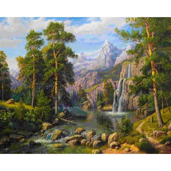 30 x 40 cm ,cascade de la forêt Diamantmaleri Broderie Diama