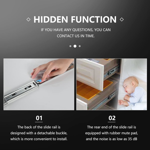 2 st silverlådslider (350 mm), belastningskapacitet upp till 45 kg, zinkpläterad