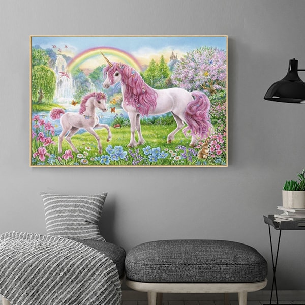 30 x 40 cm, Yksisarvinen Timanttimaalaus Timanttikirjontamaalaus