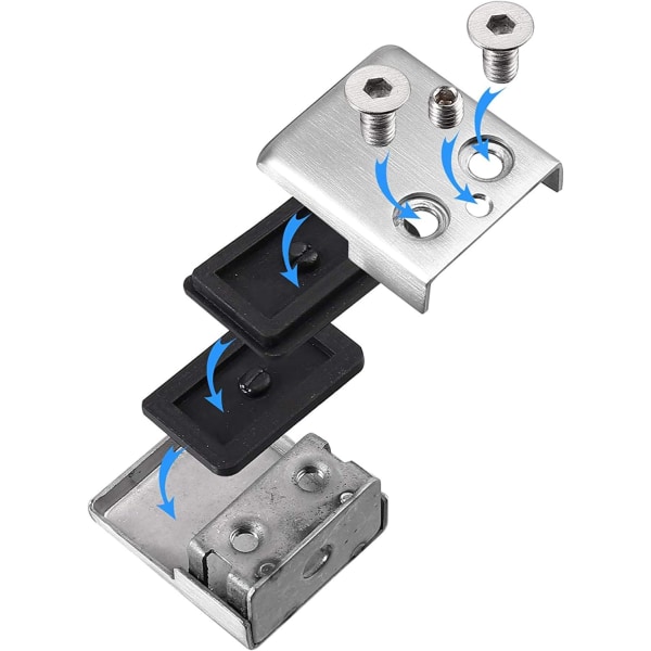 4-pakning 304 rustfritt stål glassklemmer - Passer til 8-10 mm glassplate - Justerbar glassbrakett