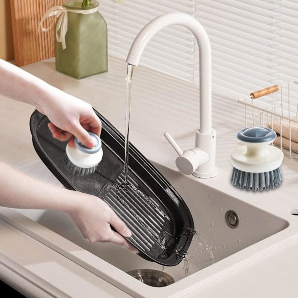 Opvaskebørste, Ergonomisk Håndfladebørste, Køkkenbørster til Rengøring, Opvaskebørste med Stive Børster til Vask, Gryder, Pander (2 Pak)