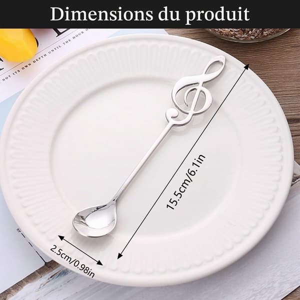 Sett med 4 teskjeer formet som noter - Dessertskjeer i rustfritt stål