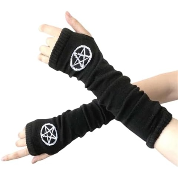 33cm Gotiska Stickade Armvärmare för Kvinnor Fingerlösa Stretchiga Goth Rave