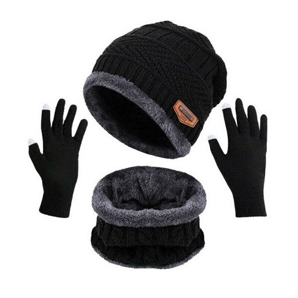 Musta Kolmiosainen hattu, huivi ja hanskat Talvihattu Pipo Hattu nokkela