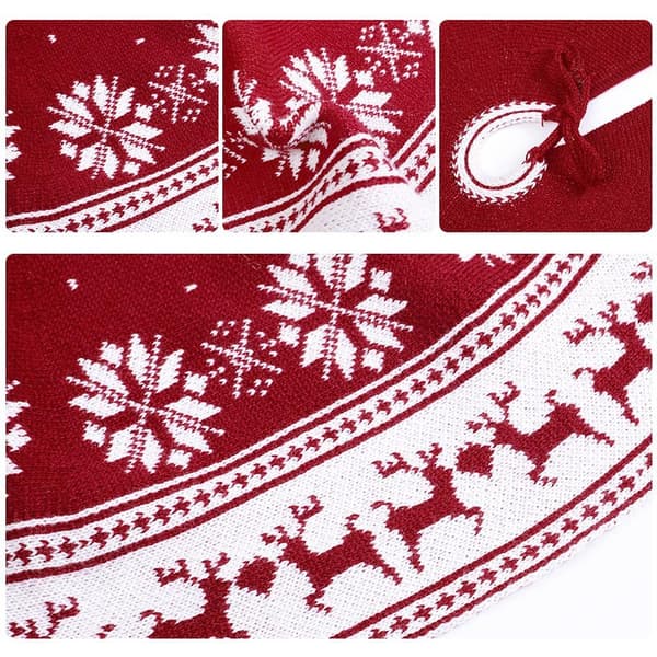 90cm Julgransmatta stickad snöflinga hjort, cirkulär stickad