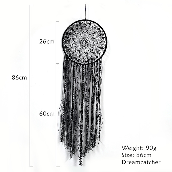 Håndlavet drømmefanger i sort - Stor Boho drømmefanger med macrame