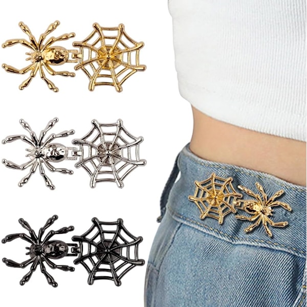 3 Sett Erstatnings Spider Cobweb Jeansknapper For Løse Jeans, Gjenbrukbare Spider Web Bukser Midje Strammer Knappnåler Edderkoppdyr Ingen Sy Metallknapper For