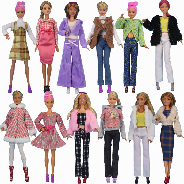 12 sarjaa Barbie-nukkevaatteita, jotka sopivat 30cm Barbie-nukkeille, muodikkaita vaatteita, villapaitoja, takkeja