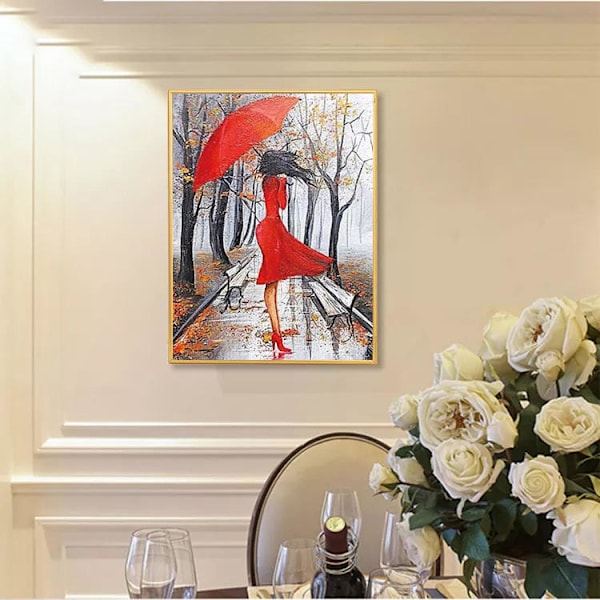 MH-(30x40cm)5d Diy Timanttimaalaus Ristipisto Nainen Punainen
