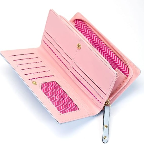 Mini Falskt Läder Bifold Söt 3 Katter Blixtlås Clutch Väska Underbar Lång Söt Katt Plånbok Handväska för Blue