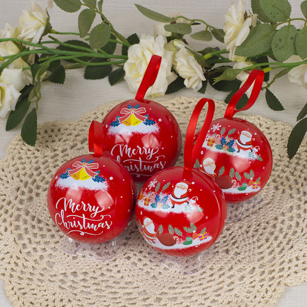 4 Punainen Kaksoispelti Tin Candy Ball Box Seniorille - Joulukuusi