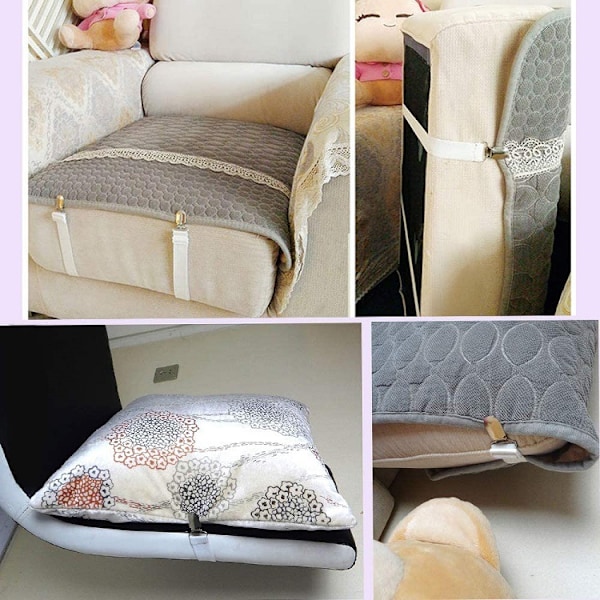12 stk hvite lakenholdere, justerbare lakenholdere, elastiske kryss