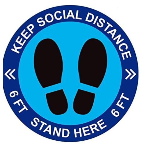 Social Distance Floor Stickers - 30 Pack 8 Inch Blue Floor