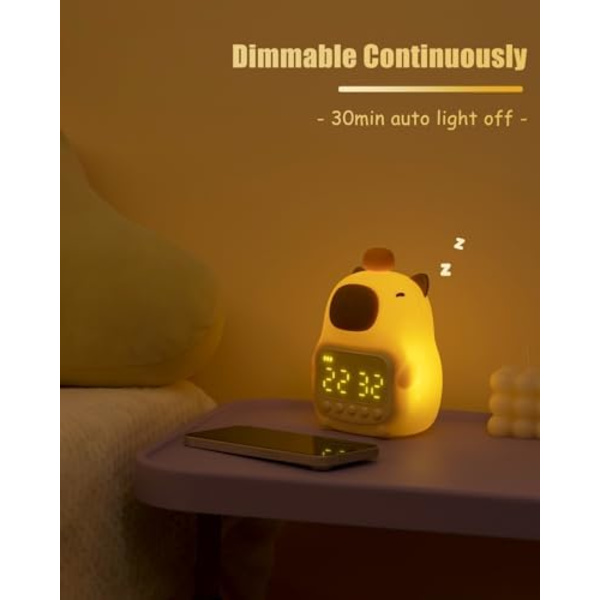 Vækkeur med natlys, genopladelig silikone lampe Tid til at vågne ur, Sød dyre bordlampe, Perfekt søvnkammerat