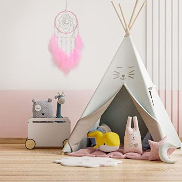 Metal cirkel, perler, naturlige fjer og legeringskæder, Nice Dream Pink Dream Catchers, Værelses- og børneværelsesdekoration til piger og drenge