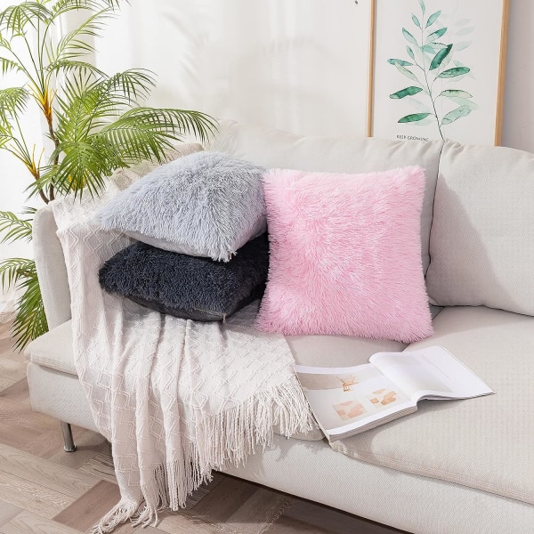 MH-Set of 2 Luxury Fur Sofa Cushion Covers Decoration 40X40cm Pin