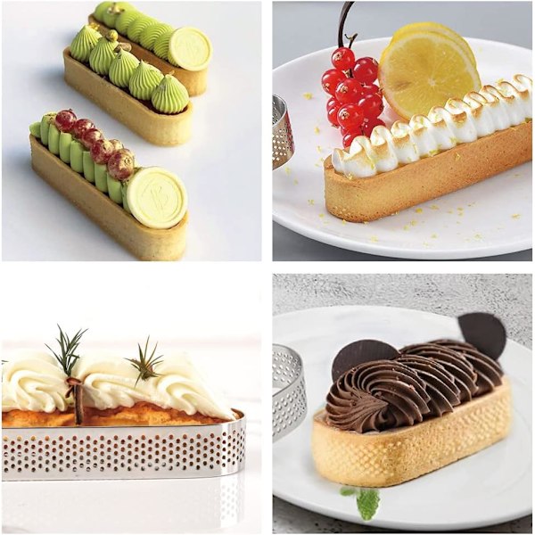 6 st Tårtformar i Rostfritt Stål, Perforerade Ovala Bakformar för Franska Dessert, Små Frukt Tartebotten