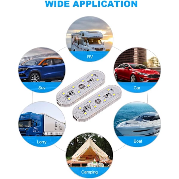Bilens indvendige lys, 2 stk. 8 LED hvidt lys touch switch bil indvendig