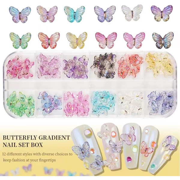 108 stk. Butterfly Bow Negle, Butterfly Bowknot Negle Charms Kit, 3D Mix Farve Aurora Butterfly Form Bows Neglekunst Dekoration