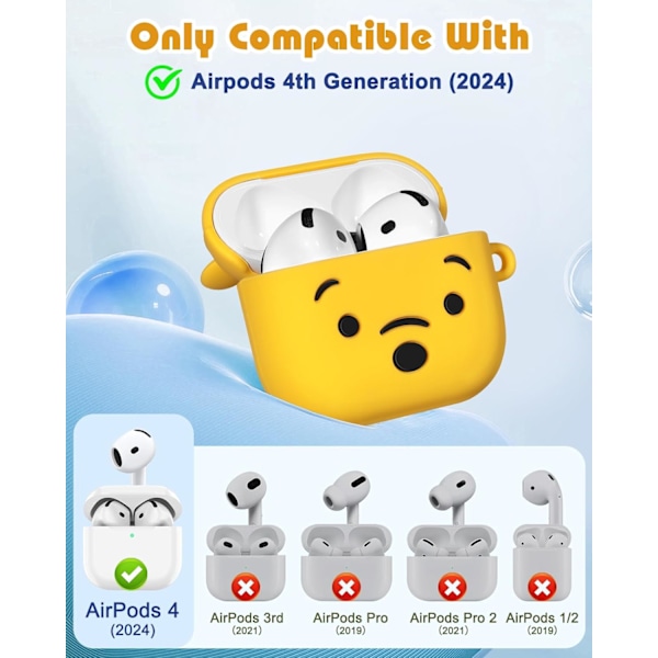 1 stk etui for Airpods 4. generasjon - med nøkkelring for AirPods 4. generasjon (2024) Gul Bjørn Søt Kawaii Morsom 3D Myk