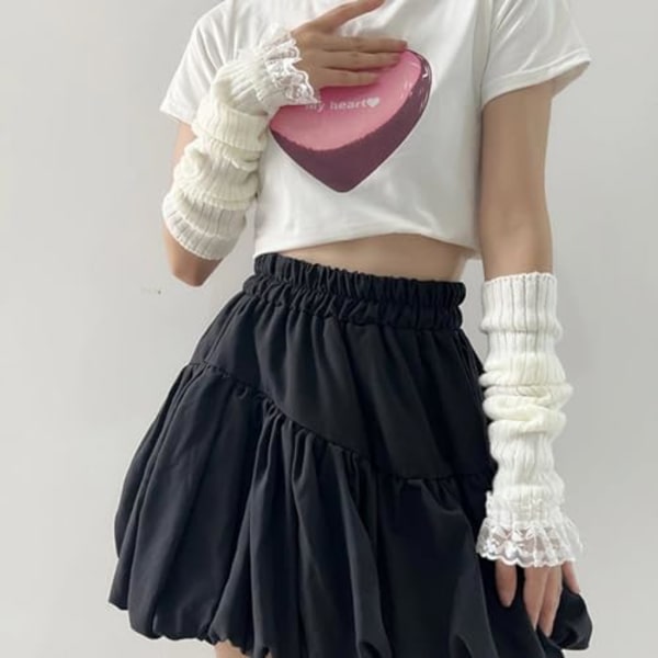 Søte blondearmbånd Kawaii Halvfinger Søte Tilbehør for Tenåringsjenter Hanske Gyaru Armhylse Harajuku