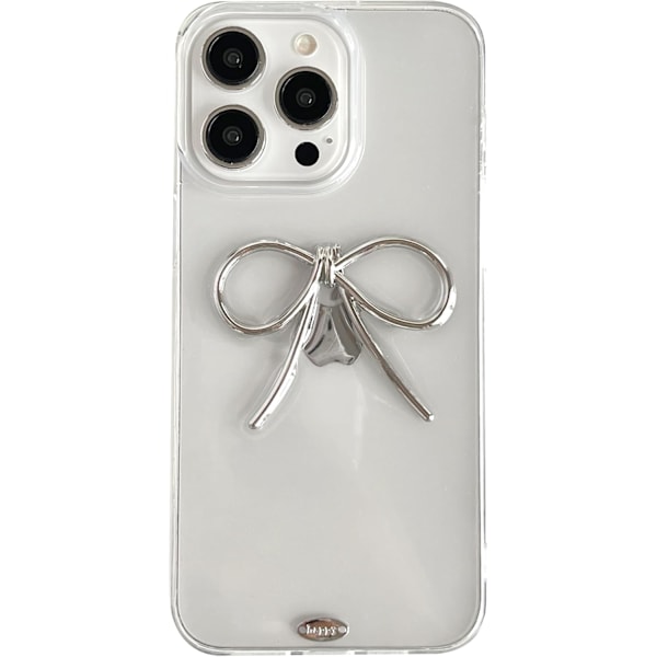 (Sølv, til iPhone 14 Pro) Simpel 3D Sløjfe Klar Blød Telefon Cover