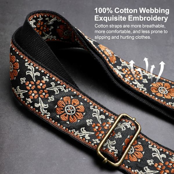 Brun blomster Taske Rem, 2\" Crazy Horse Læder End Skulderrem Justerbar Udskiftning, Retro Jacquard Broderi Mul