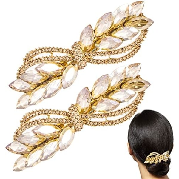 2PCS Gold Rhinestone Hair Barrettes Sparkly Crystal Hair Clips Large Bridal Barrettes Decorative Wedding Prom Engagement