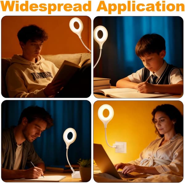 Smart LED-leselampe med stemmestyring, USB oppladbar, 360° fleksibel hals, 3 moduser, øyebeskyttelse for studier, lesing og arbeid