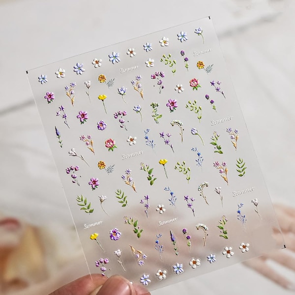 Blommor Nagelstickers för Nagelkonst - Blommor Nagelkonst Stickers Sommar Blommig Blad Växt 5D Präglade Nageldekaler Självhäftande Nageltillbehör Manikyr Sli