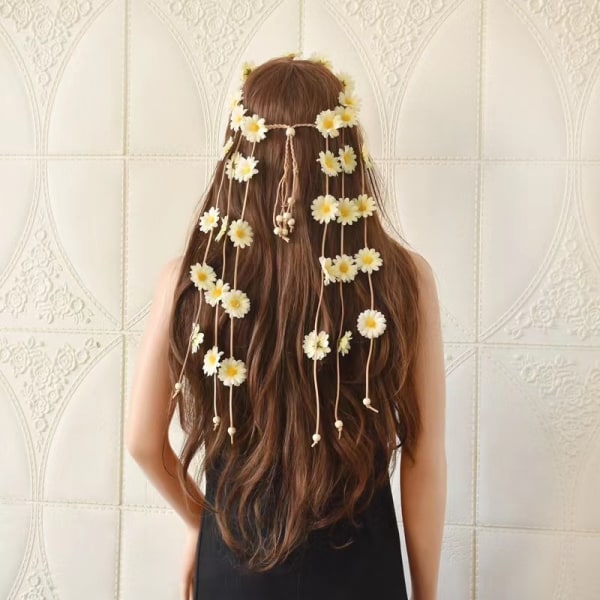 (Vaaleankeltainen) Flower Hippie -pääpanta Kukat Kruunu Auringonkukat Helmet Säädä kukka Päähineet Hiukset Acce