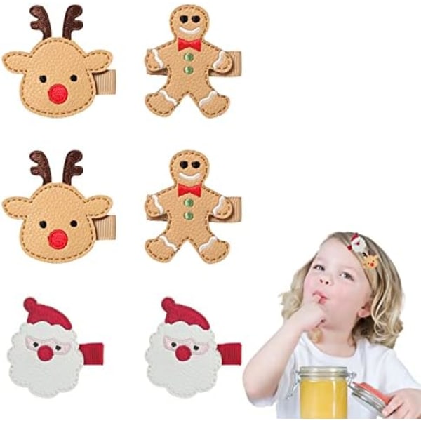 6 PACK Christmas Hair Clips for Girls Antler Santa Claus Gingerbread Man Holiday Decor Barrettes Hair Bows Accessories G