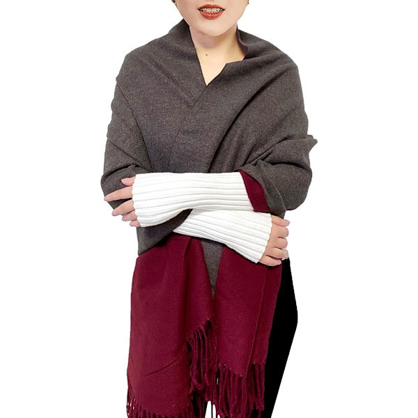 (RØD+GRÅ) Dame Kasjmirskjerf Vinter Reversibel Pashmina L