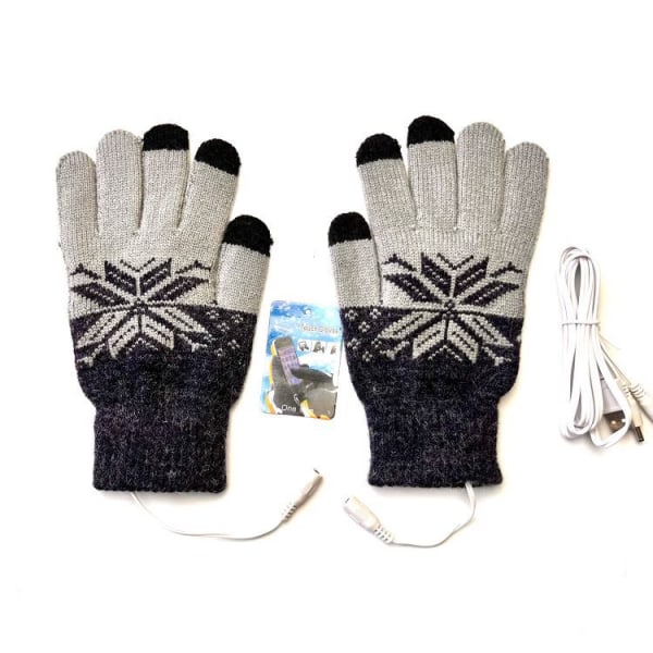 USB-opvarmede handsker til mænd og kvinder（Sortgrå）, Winter Touch Scr