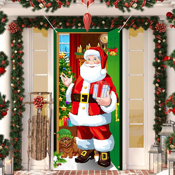 Juledekorasjon til dør - God Jul med Santa dørbanner