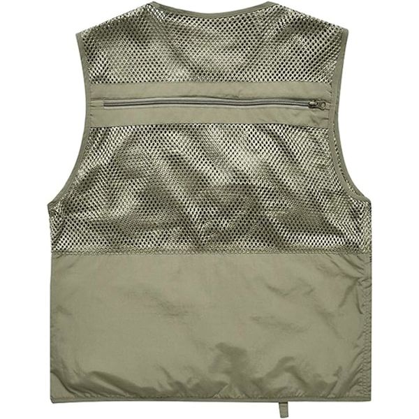（khaki farve）Herre Outdoor Multi Lommer Vest Hul Ud Camping Fiskeri Vest Casual Fotografering Ud