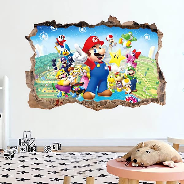 3D Mario Bros Väggdekaler för Barnrum, Väggdekor, Tecknad Affisch.