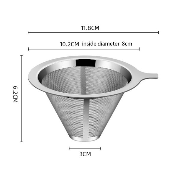 Hæld over kaffefilter, rustfrit stål papirløst kaffefilter, permanent hæld over