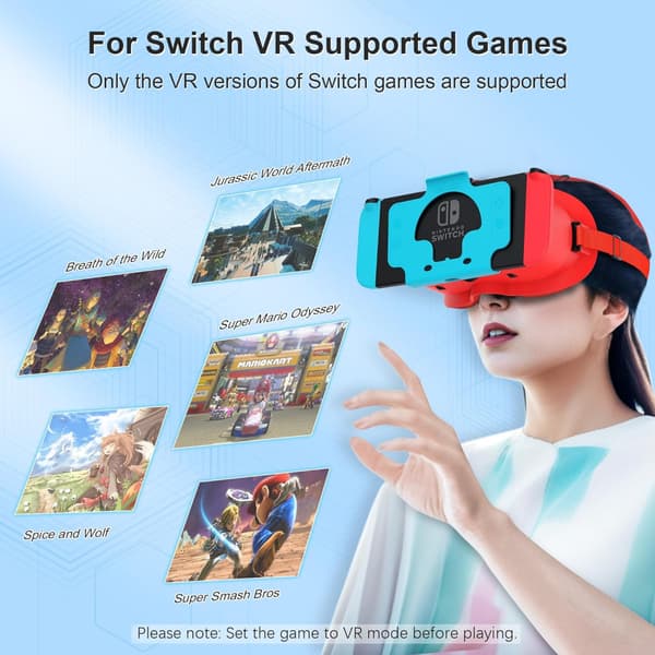 Switch 3D VR -lasit Nintendo Switchille/Switch OLEDille, säädettävällä HD-linssillä Orange and Blue