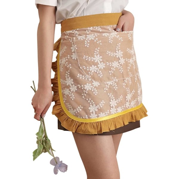 1 st Unisex Kockförkläden Retro Bomull Maid Kort 2 Fickor Midja Servitör Servitris Halvförkläde